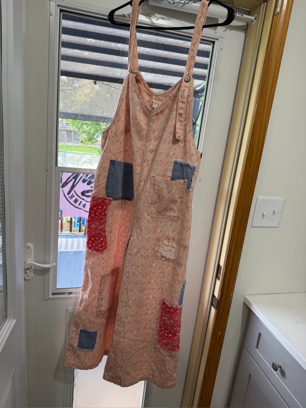 POL Pink Floral Patchwork Denim Pocket Overalls - Picture 4 of 4